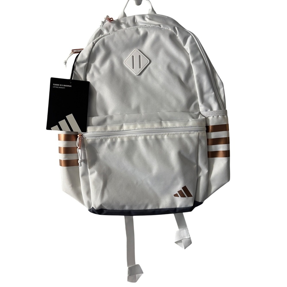 Adidas Classic 3S 5 Laptop Backpack White Rose Gold 19" Travel School GIFT NEW - Picture 3 of 10